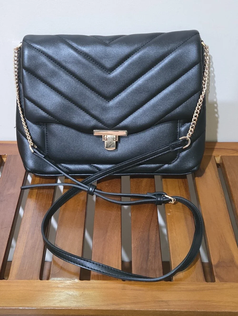 A New Day Black Quilted Chain-Accent Shoulder Bag